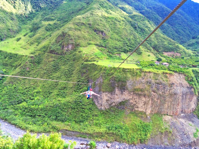 Zip lining in Banos, Ecuador